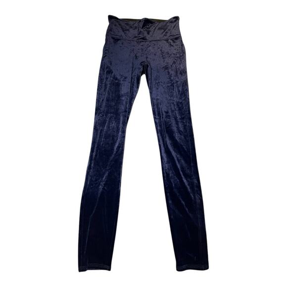 SPANX Navy Blue High Waist Velvet Velour Stretch Leggings Pants Women’s Medium - Picture 2 of 6